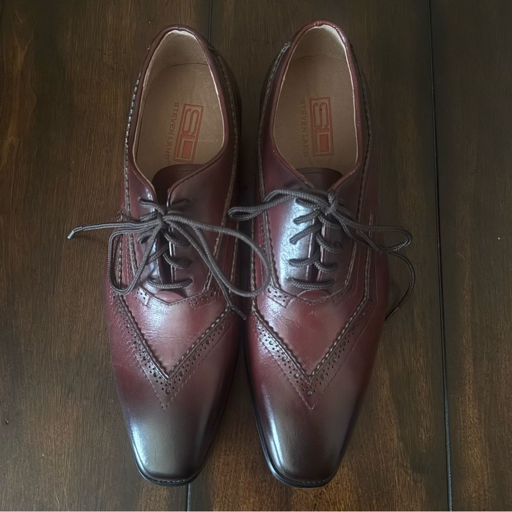 NWOT Steven Land Mens Leather Oxford Dress Shoes Size 8.5 Brick Red Lace-Up